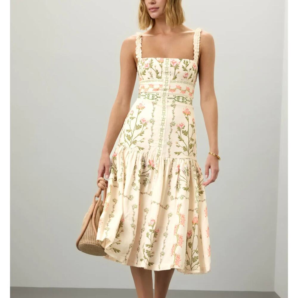 Agua by Agua Bendita Cream Floral Midi Dress